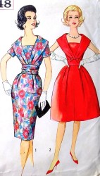 3748 SIMPLICITY 60S SLEEVES OR NOT STRAIGHT OR FLARE DRESS, CUMMERBUND PATTERN 14 34